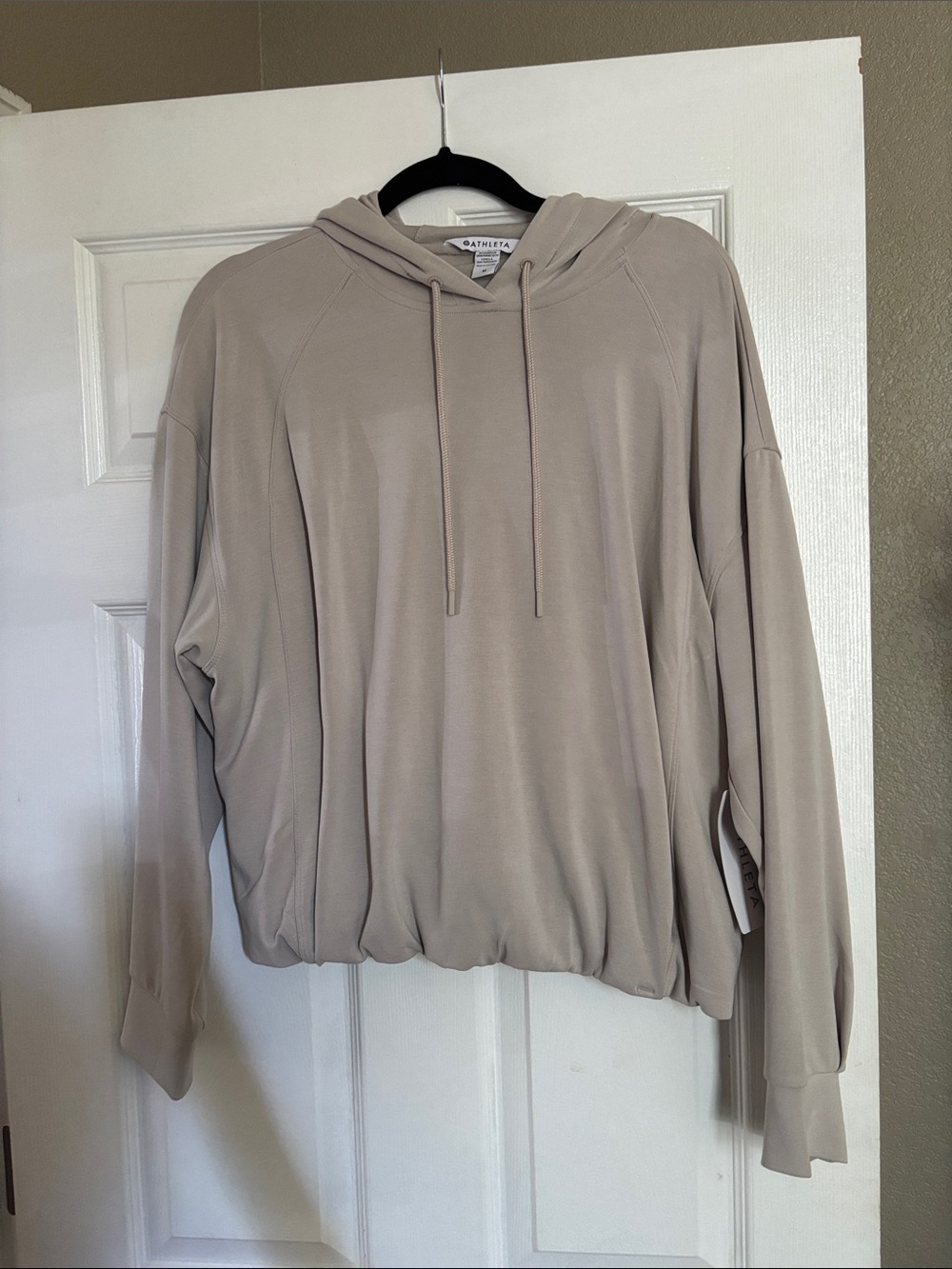 Athleta Sea soft Light Taupe Hooded Pullover Sweatshirt